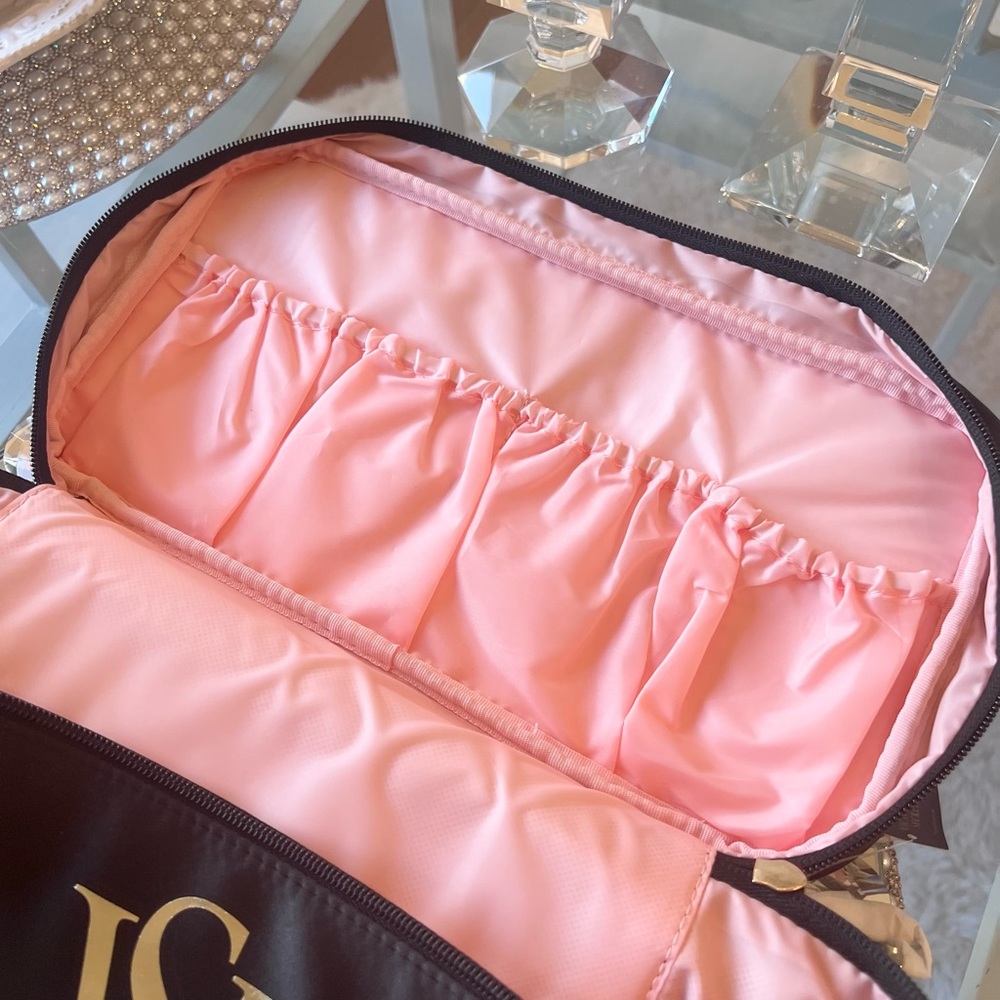 💗 Victoria’s Secret VS Pink Black Bra Swim Beauty Travel Bag Case Gold Logo - Picture 6 of 9